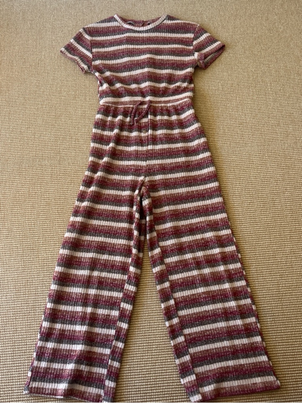 Zara Striped Knit Jumpsuit in Burgundy, Cream & Gray